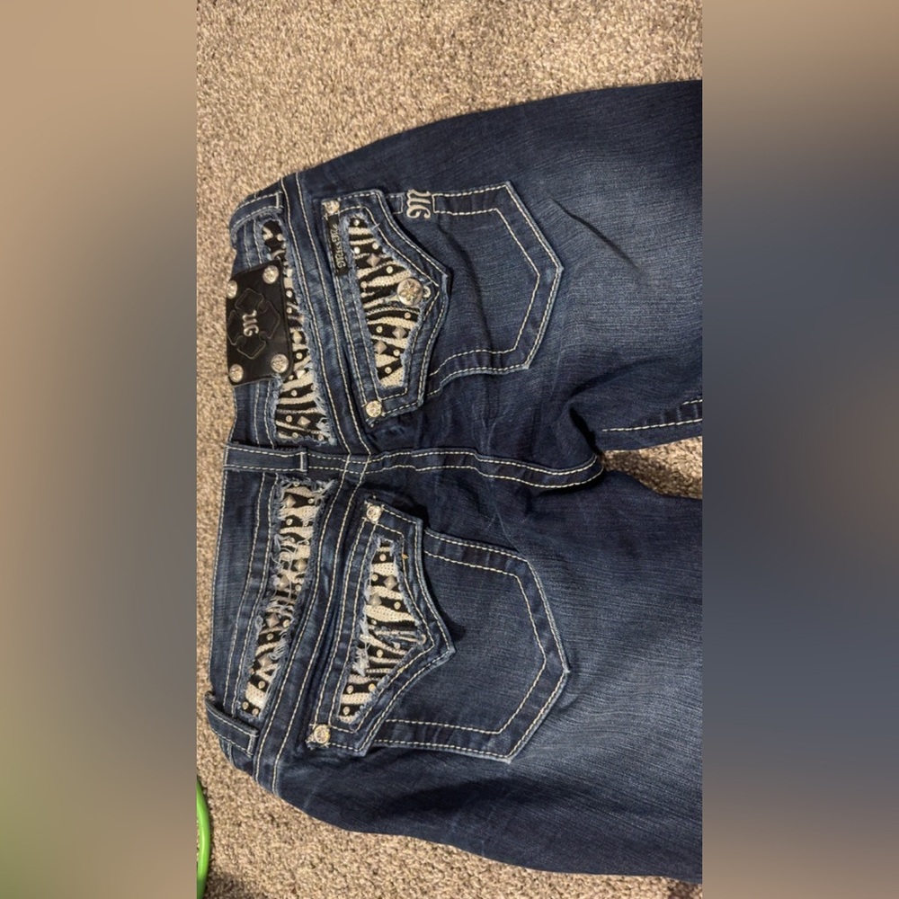 Miss Me Dark Blue Jeans with Animal Print Details